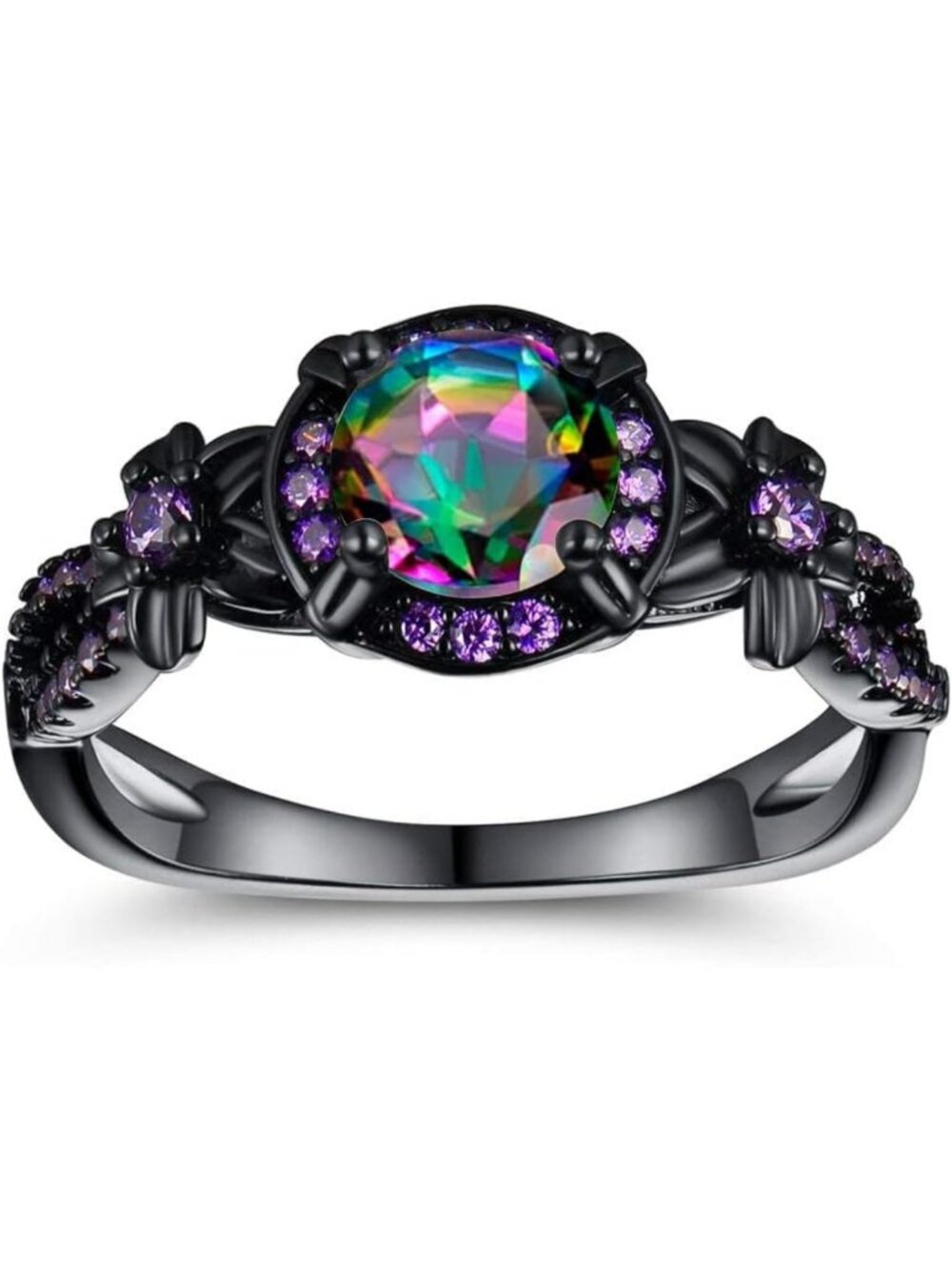 Stunning Eternity Ring for Women - 18K Black Gold, Opal, Mystic Topaz & Amethyst